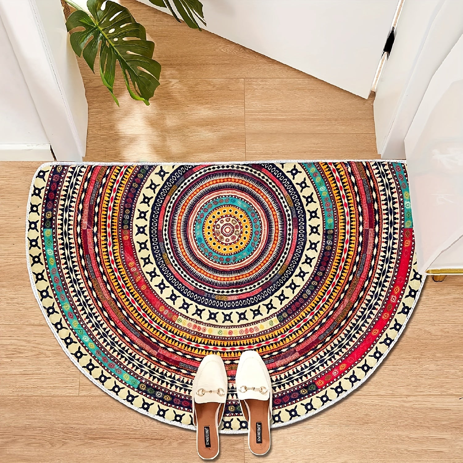 Half Round Door Mat Semi Circle Bathroom Floor Rug Mandala Boho