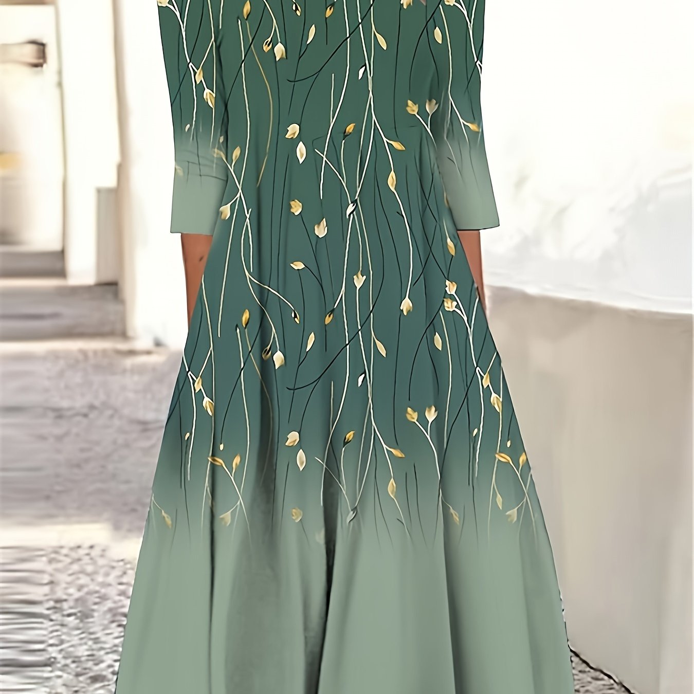 Floral & Ombre Print Half Sleeve Round Neck Dress With Pockets
