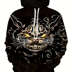 Men's Cat Pattern Hoodie with Pockets Casual Sweatshirt