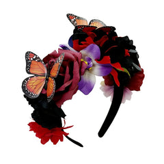 Boho Floral Headband with Butterflies - Adjustable Hair Hoop for Weddings