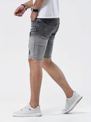 Men's Slim Fit Ripped Denim Shorts - Casual Street Style Distressed Denim Shorts