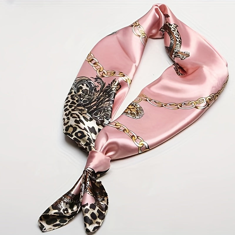 Leopard Print Pink Silk Vintage Square Scarf Large Shawl Women Headwrap