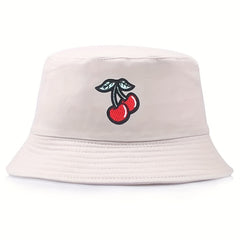 Cherry Embroidery Patch Bucket Hat Solid Sunscreen Cartoon Basin Hats