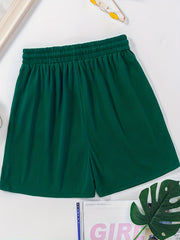 Drawstring Waist Shorts Casual Solid Shorts For Summer & Spring