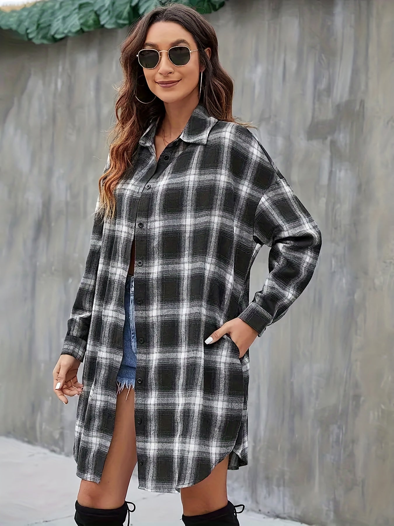 Plaid Print Button Up Long Sleeve Shirt