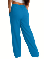 Ruched Wide Leg Pants Solid High Waist Versatile Women's Clothing