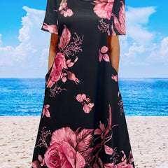 Women's Plus Floral Print Short Sleeve Round Neck Dress