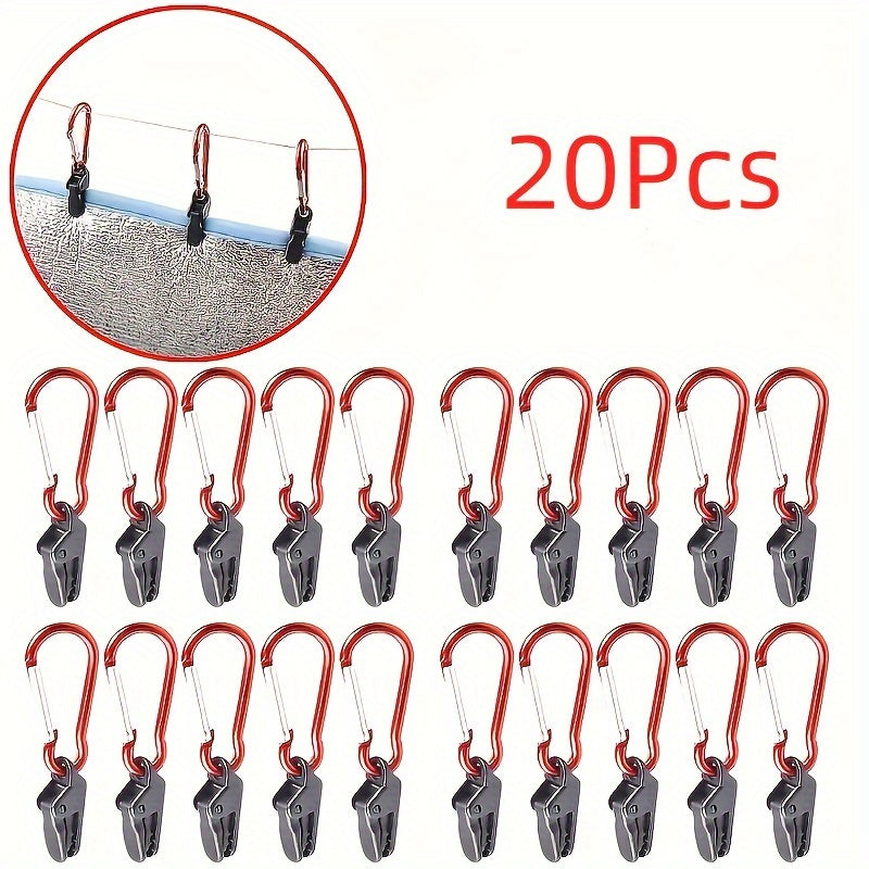 20pcs Tarp Clip Windproof Clamp & Carabiner Set Canopies Camping, Awning