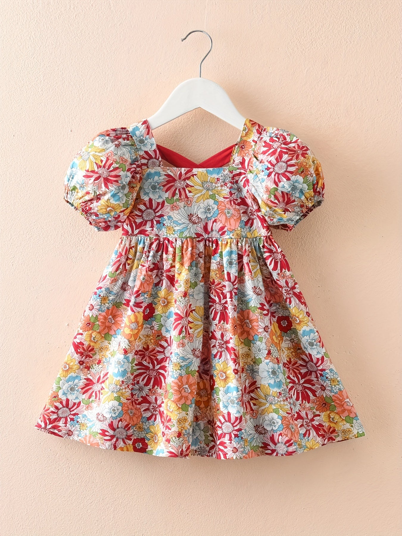 Toddler Girls Short Puff Sleeve Floral Dress Kids Summer Outfit