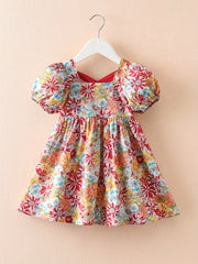 Toddler Girls Short Puff Sleeve Floral Dress Kids Summer Outfit