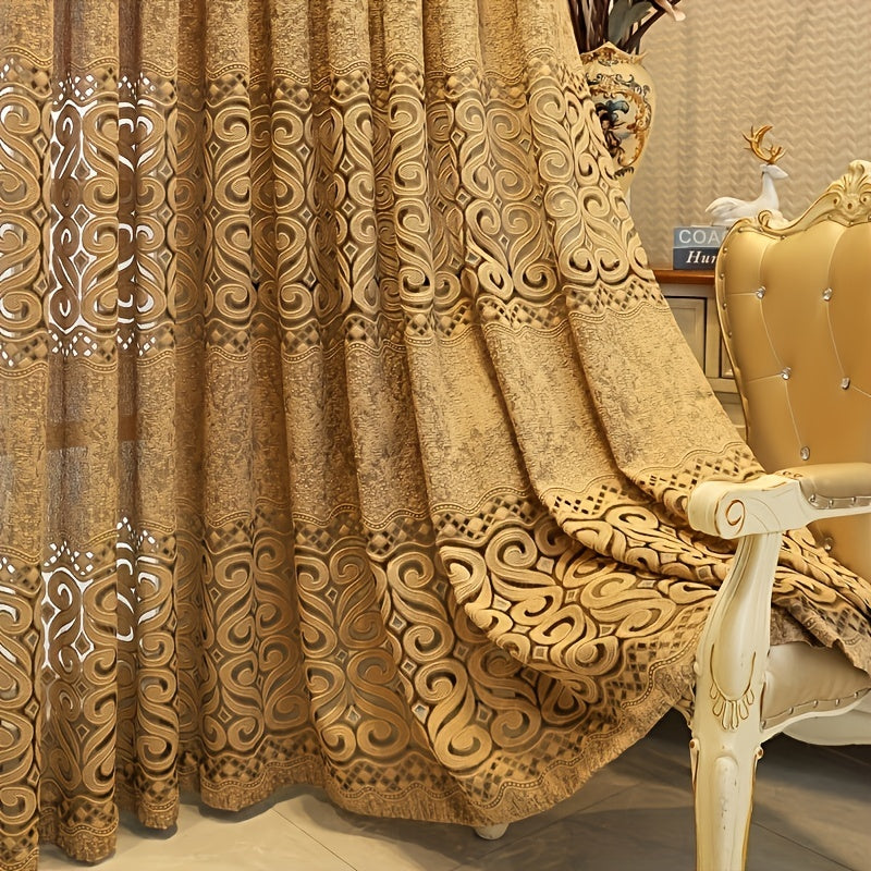 1pc Coffee European Style Jacquard Sheer Curtains for Living Room Bedroom