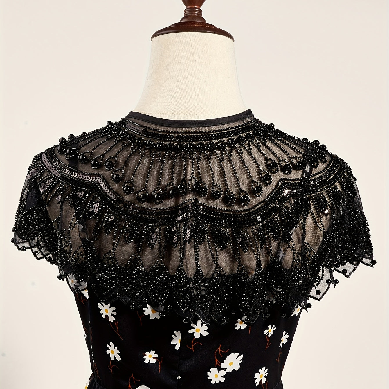 2 Layer Mesh Pearl Thin Shawl Dress Decorative Shawl For Women
