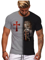 Men's Vintage Knight Pattern Sports T shirt Casual Tee Shirt For Summer
