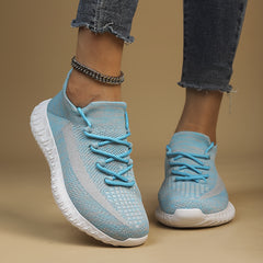 Women's Breathable Running Shoes Elastic Lace Up Block Flying W