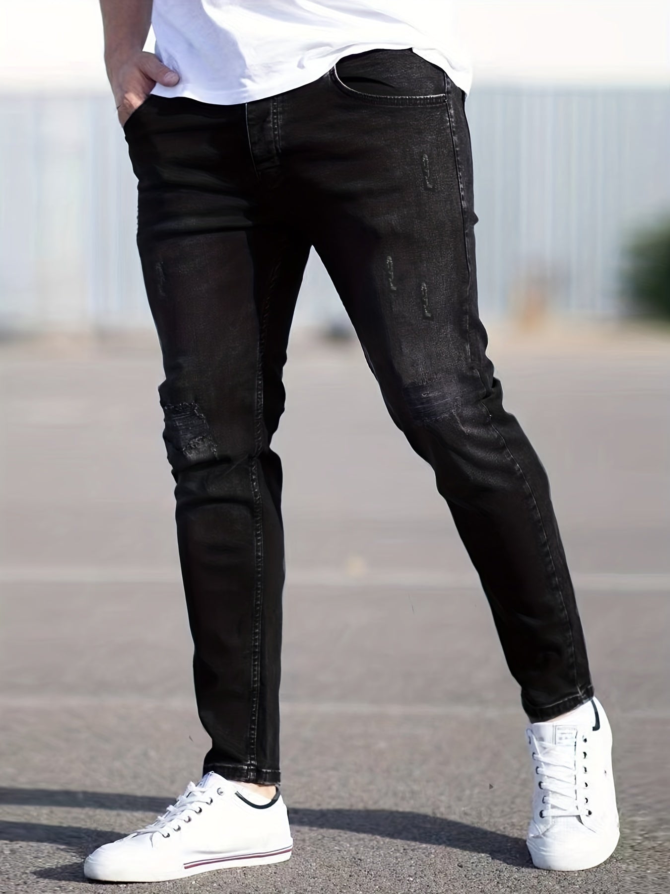 Men's Slim Fit Ripped Jeans - Casual Distressed Denim Pants