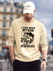 Funny Fishing Slogan Print Sweatshirt Men's Casual Crew Neck Pullover