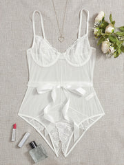 Floral Lace Spaghetti Strap Bodysuit with Cut Out Detail