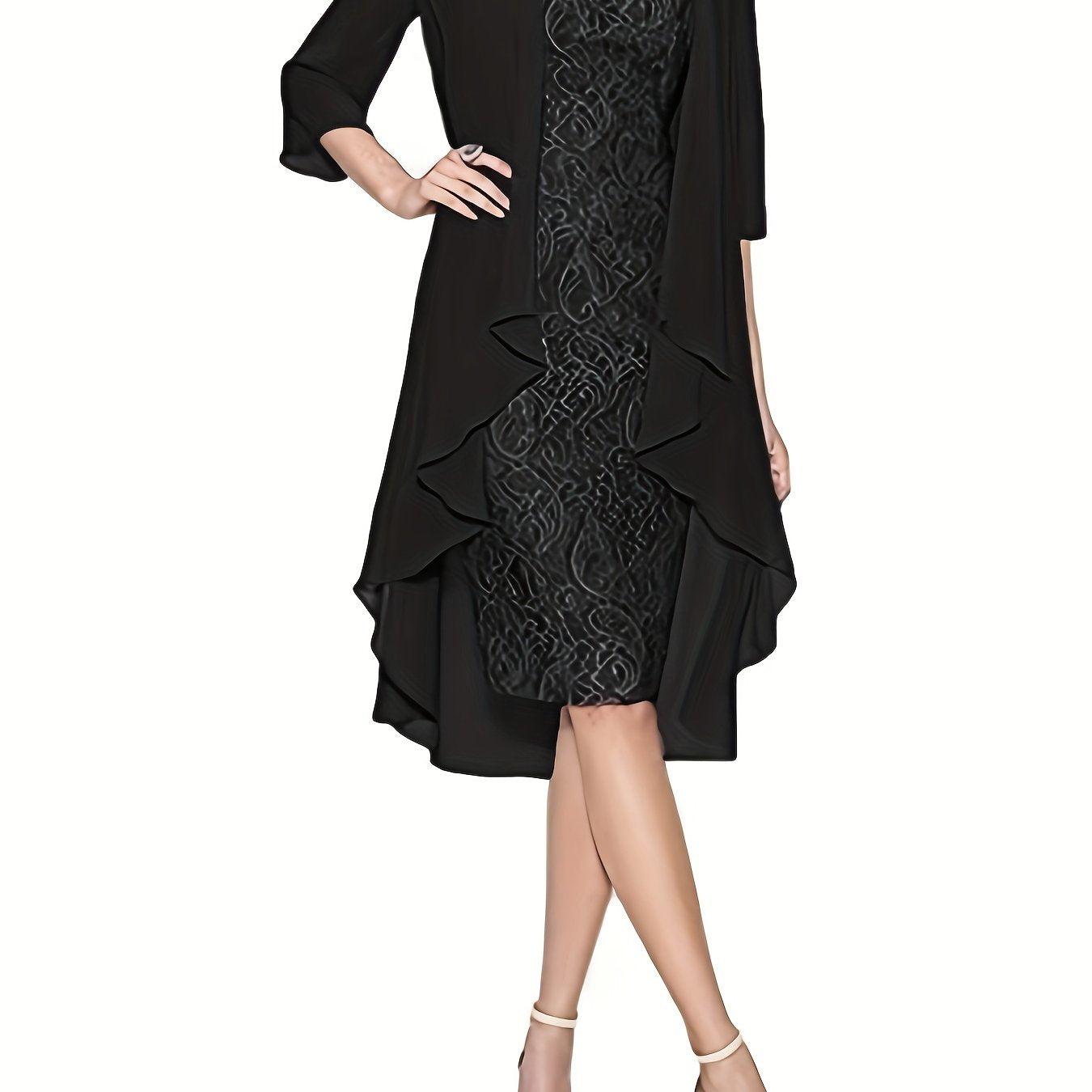 Long Cardigan & Lace Party Dress Set