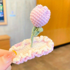 Knit Flower Hair Clips for Baby Girls