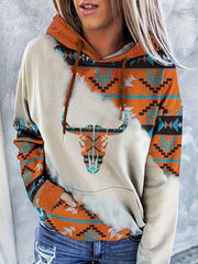 Ethnic Print Kangaroo Pocket Hoodie Long Sleeve Hoodies Sweatshirt