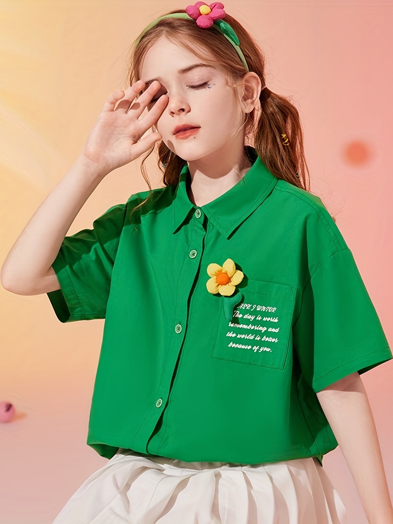 Forest Series Girls Short Sleeve Shirt Flower Graphic Top