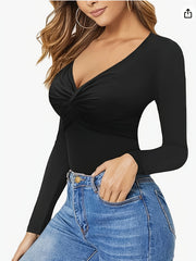 Casual Yoga Bodysuit Stretch Long Sleeves Jumpsuit Women's Activewear