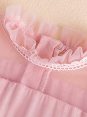 Girls Casual Flower Mesh Sleeves Embroidery Voile Dress For Wedding Party