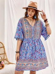 Plus Size Boho Dress Women's Plus Floral Print Short Sleeve