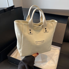 LATTBY Classic Canvas Tote Bag Durable Textile Material Solid Shoulder Bag