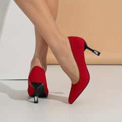 Red Stiletto Heels Point Toe Pumps Slip-On Party Heels