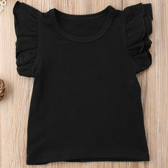 Baby Girls Ruffled Sleeveless T-shirt Crew Neck Basic Tee for Summer
