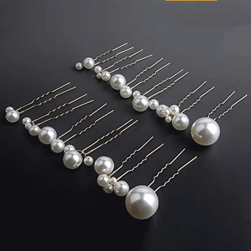6pcs Faux Pearl Hair Pins Golden Silvery Hair Accessories for Bridal Women