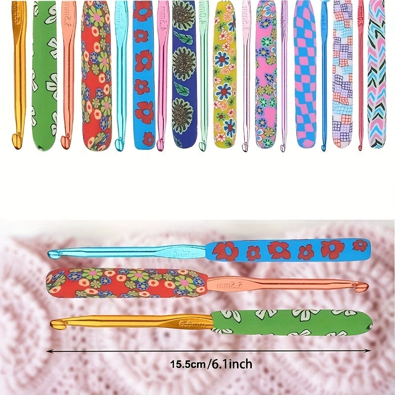 9pcs Aluminum Crochet Hooks Set Floral Crochet Kit for Beginners