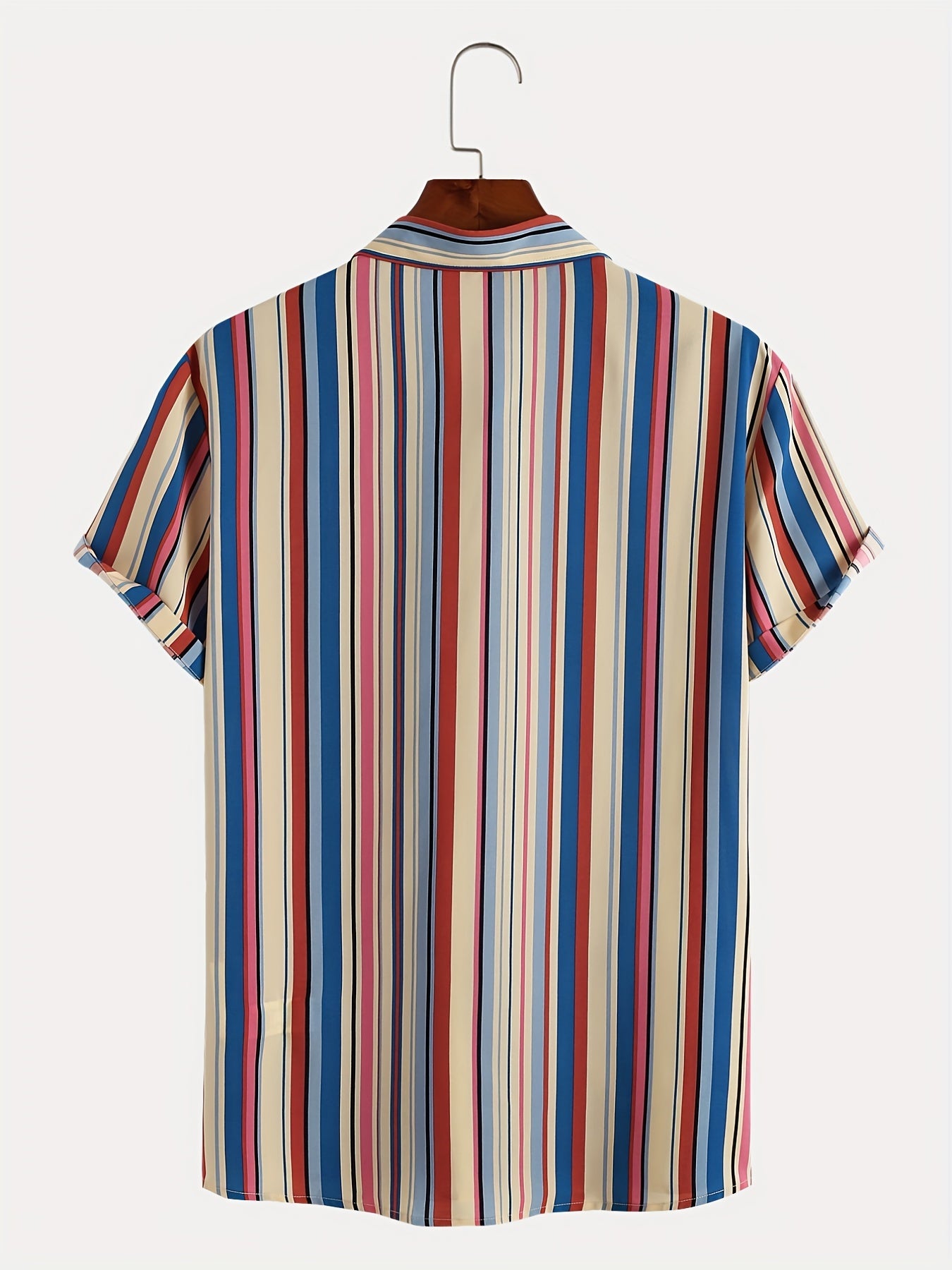 Vertical Striped Lapel Short Sleeve Button Up Shirt for Men