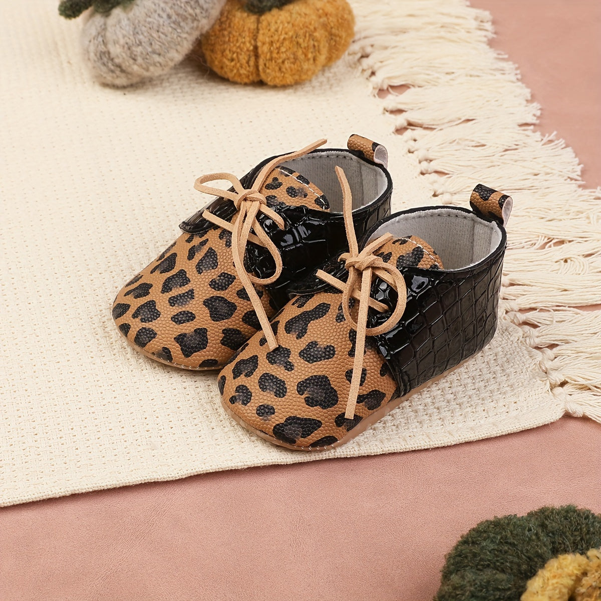 Leopard Print Lace Up Sneakers for Baby Girls