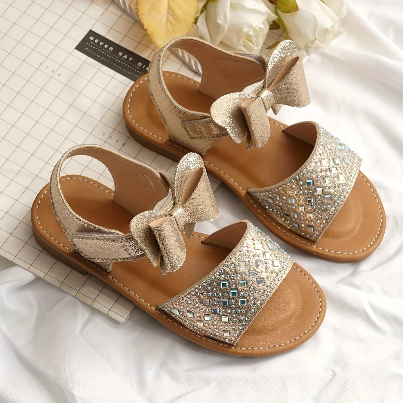 Girls Bowknot Open Toe Sandals Lightweight Indoor Outdoor Summer