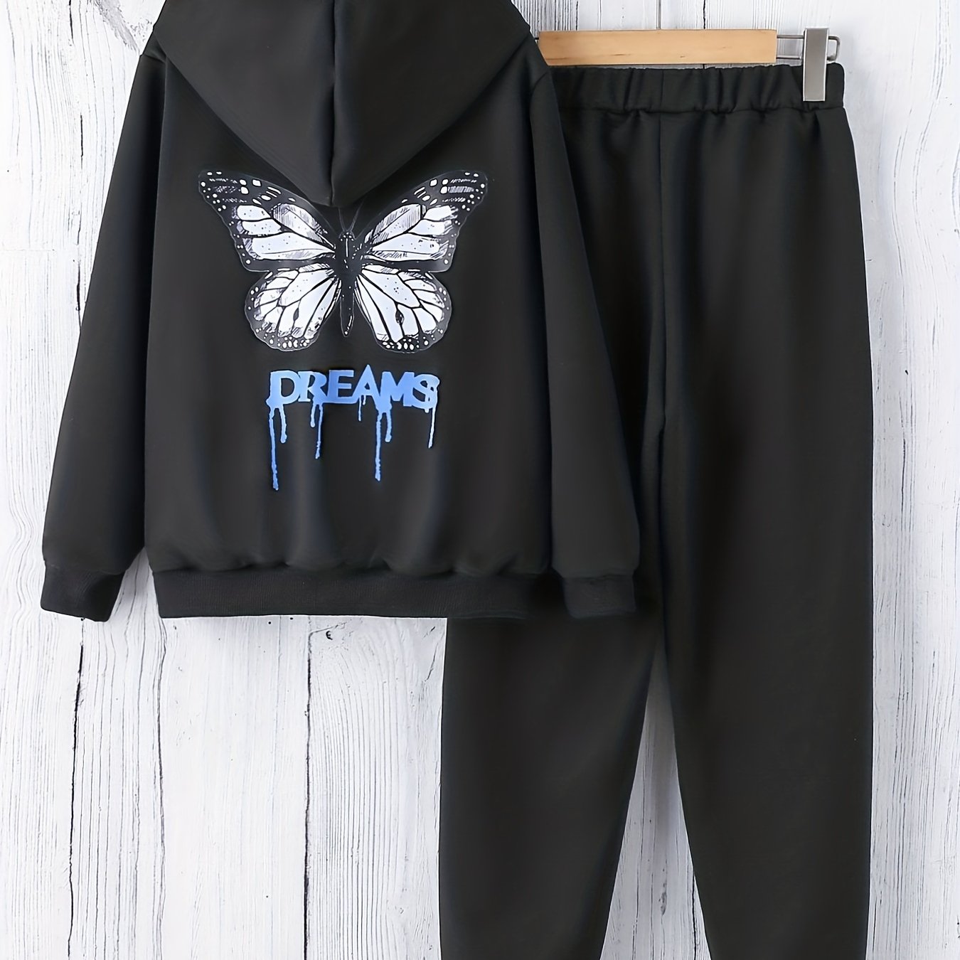 Girl's Butterfly Outfit Zip Hoodie & Sweatpants Set for Spring Fall