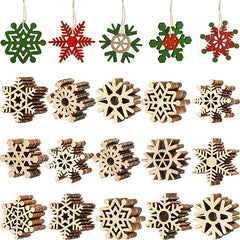 30pcs Wooden Snowflake Decorations Christmas Tree Decor