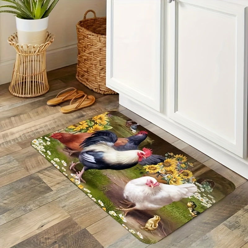 Rustic Rooster Kitchen Rug Soft Anti Fatigue Comfortable Mat