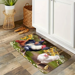 Rustic Rooster Kitchen Rug Soft Anti Fatigue Comfortable Mat