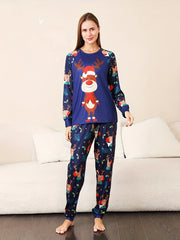 Christmas Deer Print Pajama Set Long Sleeve Round Neck Top & Lounge Pants