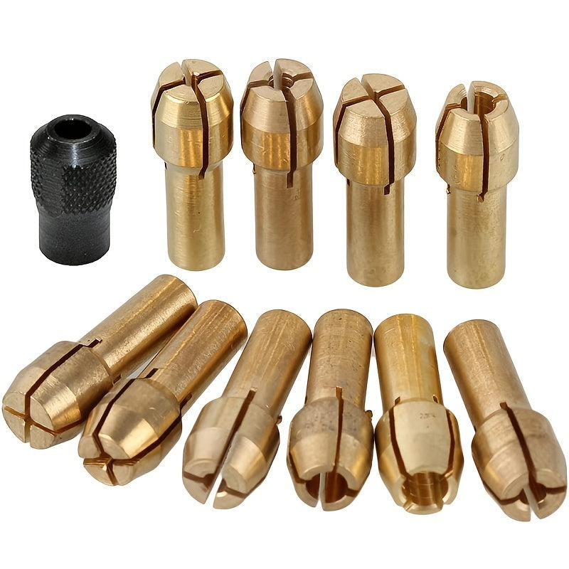 11pcs Brass Collet Set Rotary Tool 0.5-3.2mm Replacement Nut Quick Change Drill