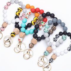 Leopard Print Silicone Beaded Keychain Bag Purse Pendant Ornament