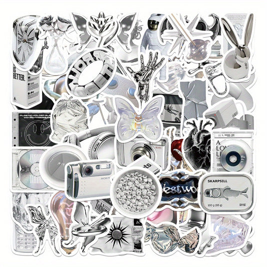 66pcs Silvery Item Stickers Laptop Mobile Phone Case Decals