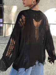 Sexy Sweater Women's Ribbed Hollow Out Drop Shoulder Jumper