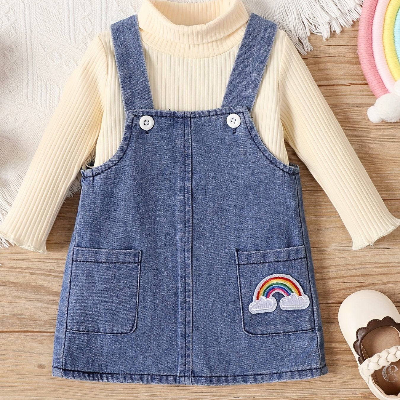 Baby Girls Denim Suspender Skirt Set for Spring and Autumn