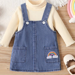 Baby Girls Denim Suspender Skirt Set for Spring and Autumn