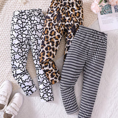Girls Stylish Stretch Leggings with Cow Leopard Houndstooth Print