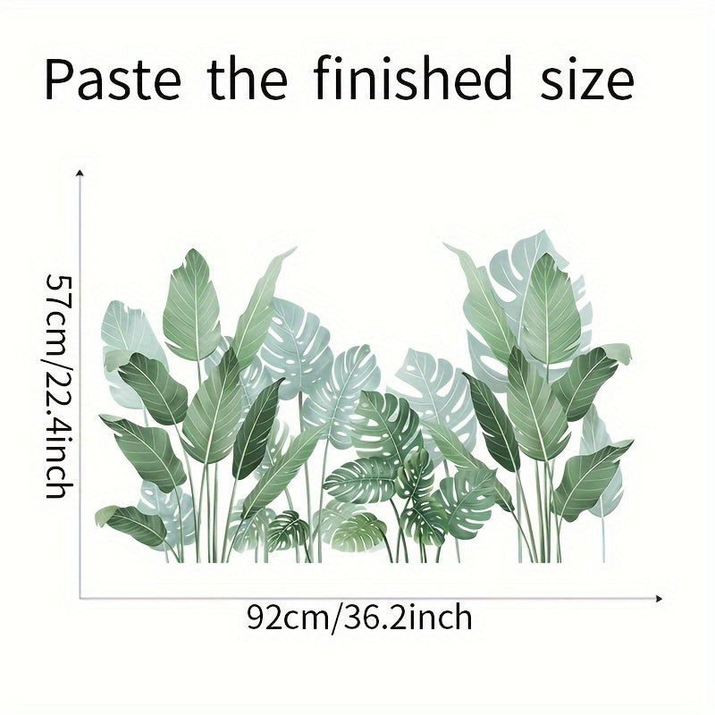 2pcs Tropical Green Plant Leaves Wall Stickers Bedroom Decorative Pvc Removable