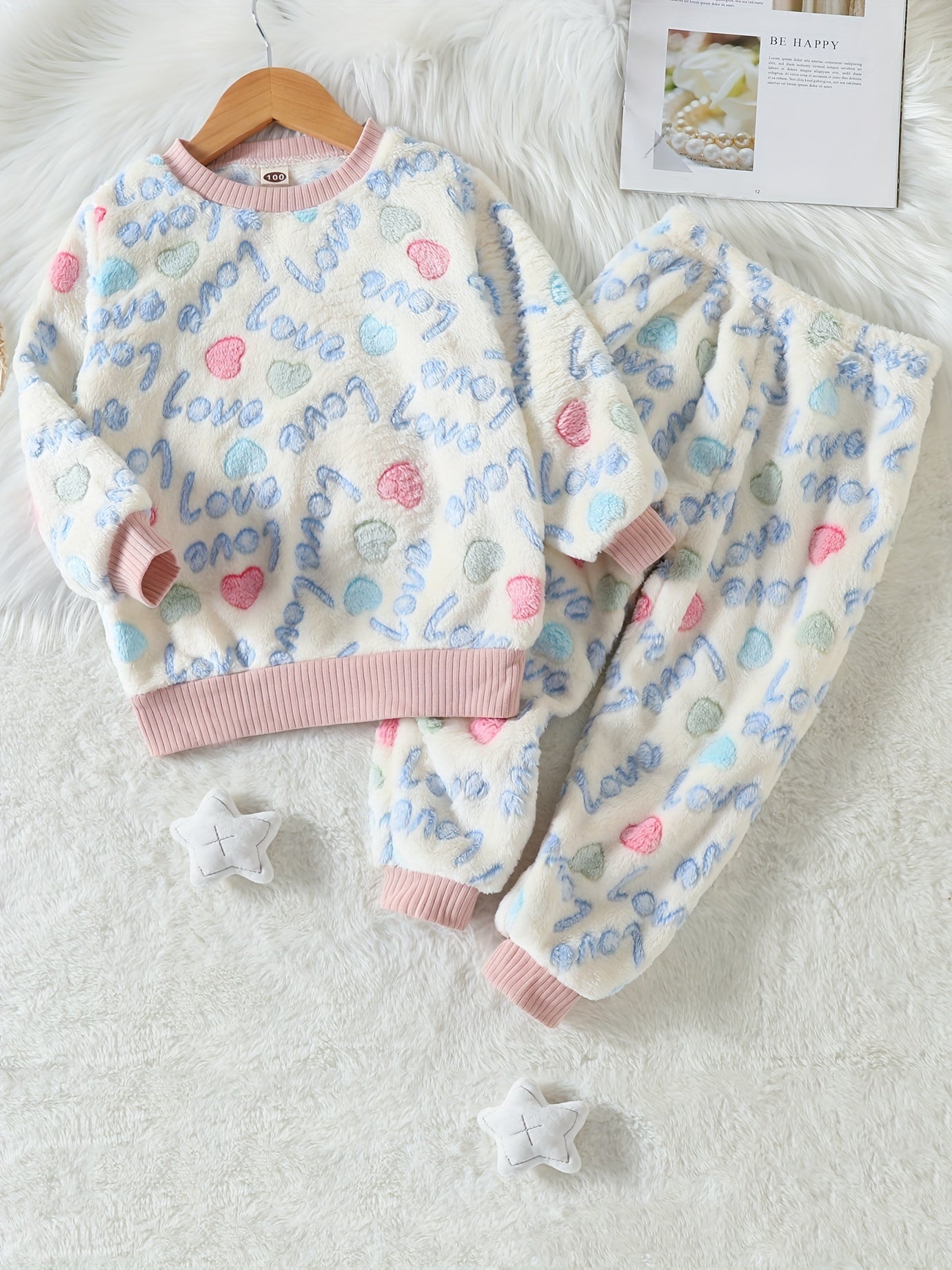 Toddler Fleece Pajamas 2pcs Top & Pants Set Flannel PJ Set Girl's Louangewear